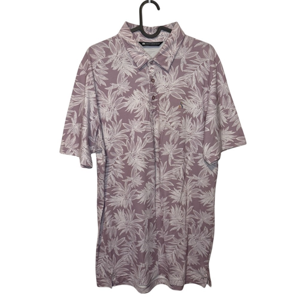 Travis Mathew Golf Polo Shirt Mens Large Purple Floral Print Short Sleeve